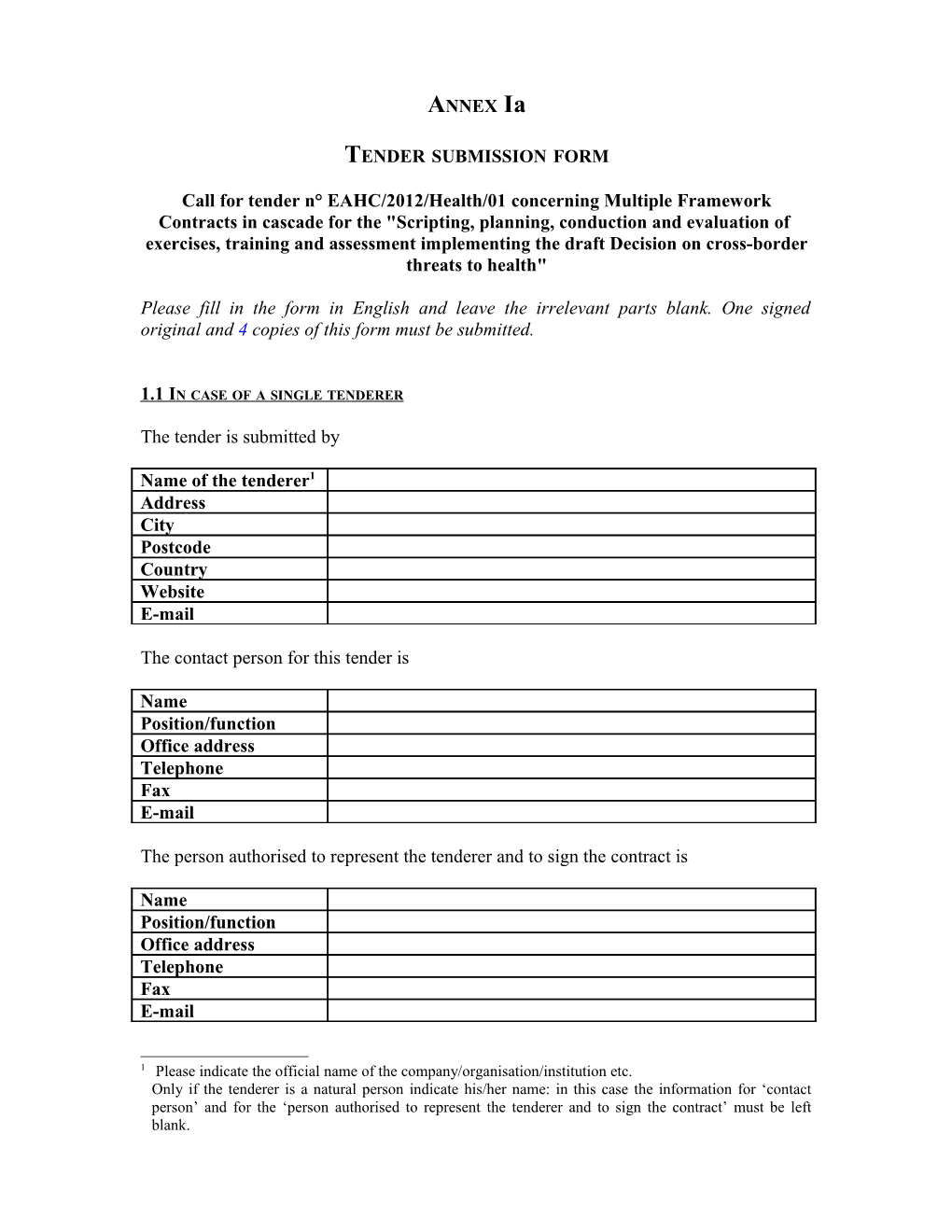 Tender Submission Form (Including Tenderer S Declaration)