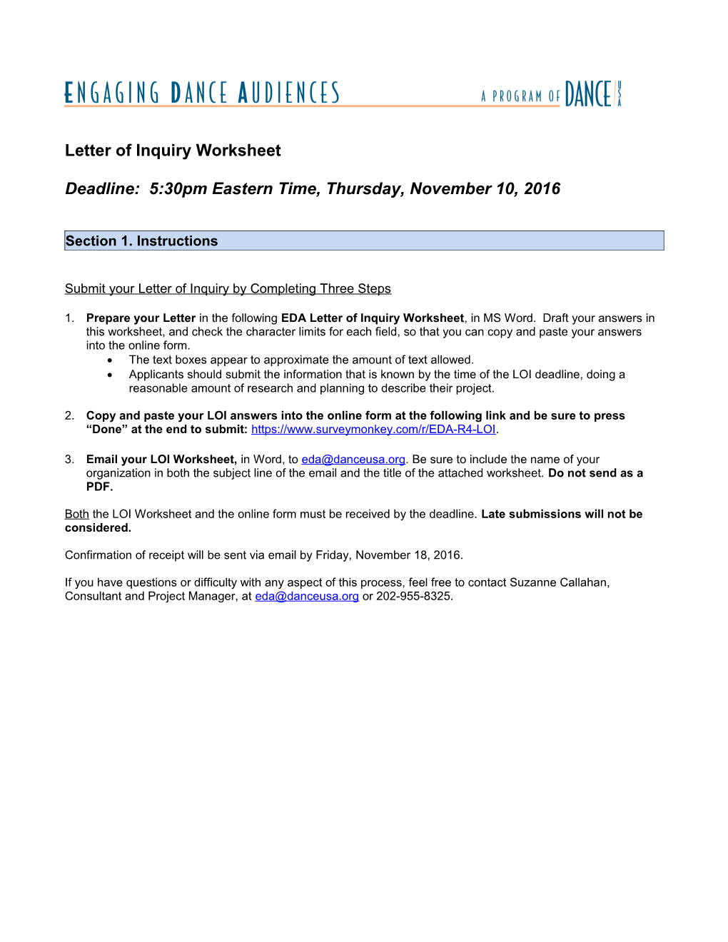 Letter of Inquiry Worksheet