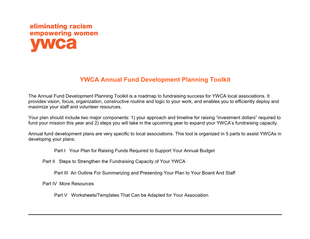 YWCA Annual Fund Development Planning Toolkit