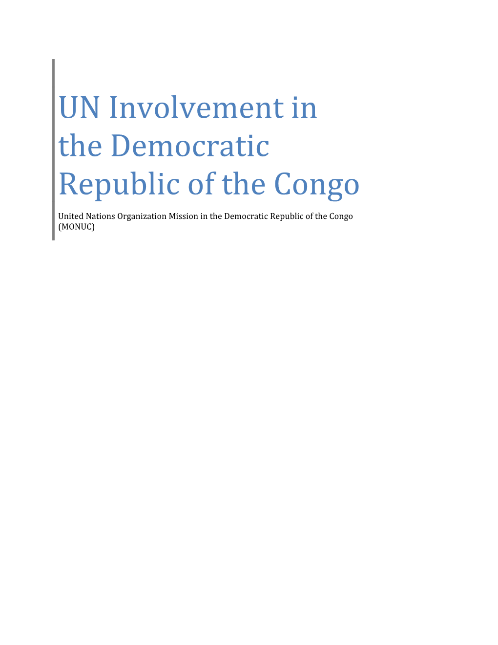 UN Involvement In The Democratic Republic Of The Congo