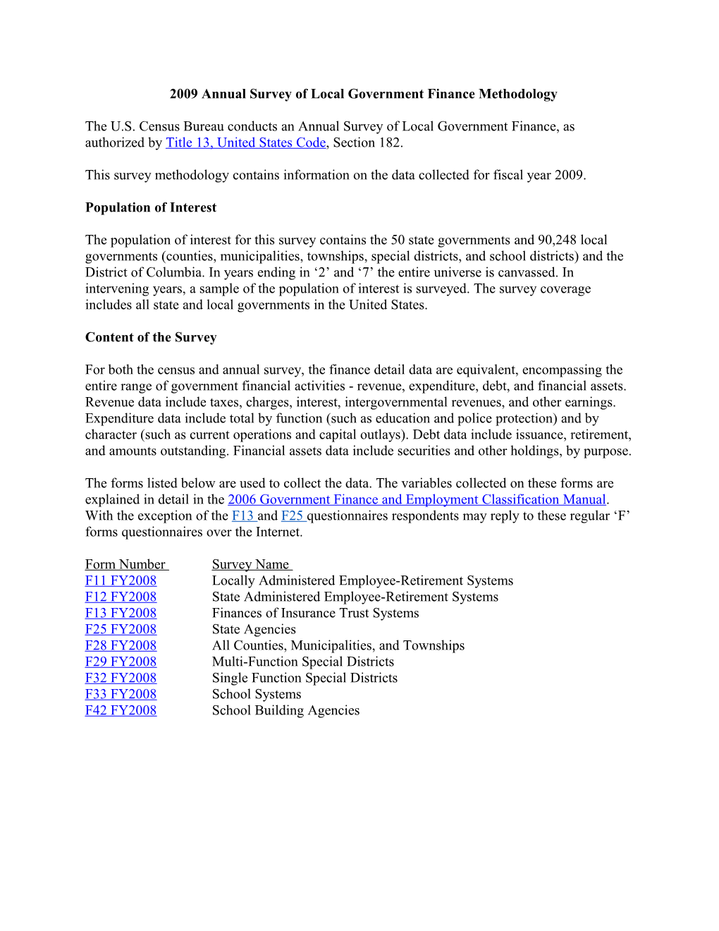 2009 Annual Survey of Local Government Finance Methodology