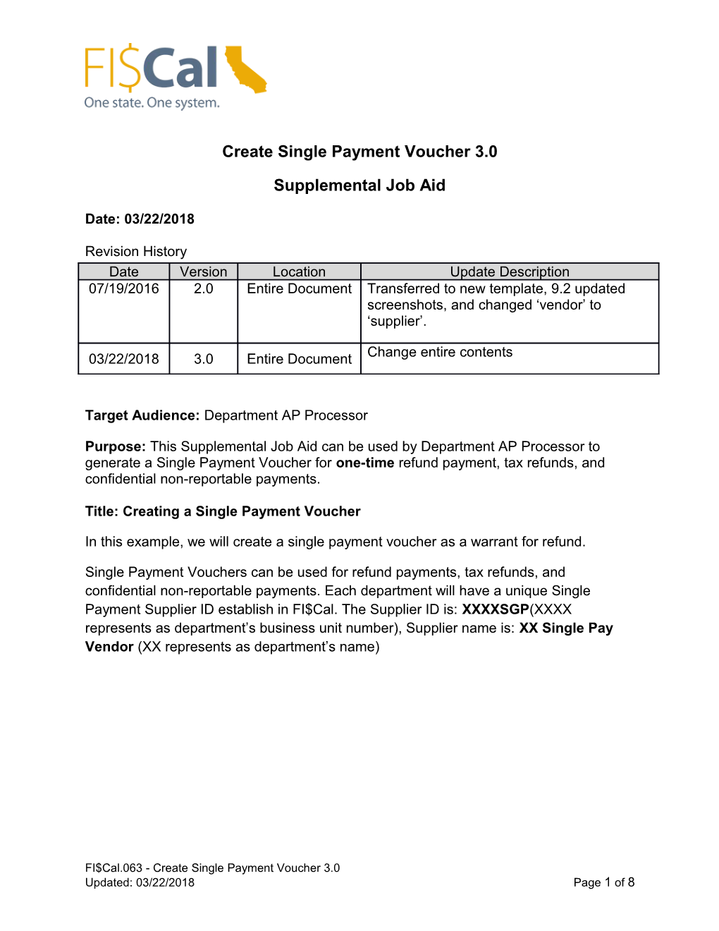 Fiscal.063-Create Single Pymt Voucher for Agency Trust Refunds 3.0