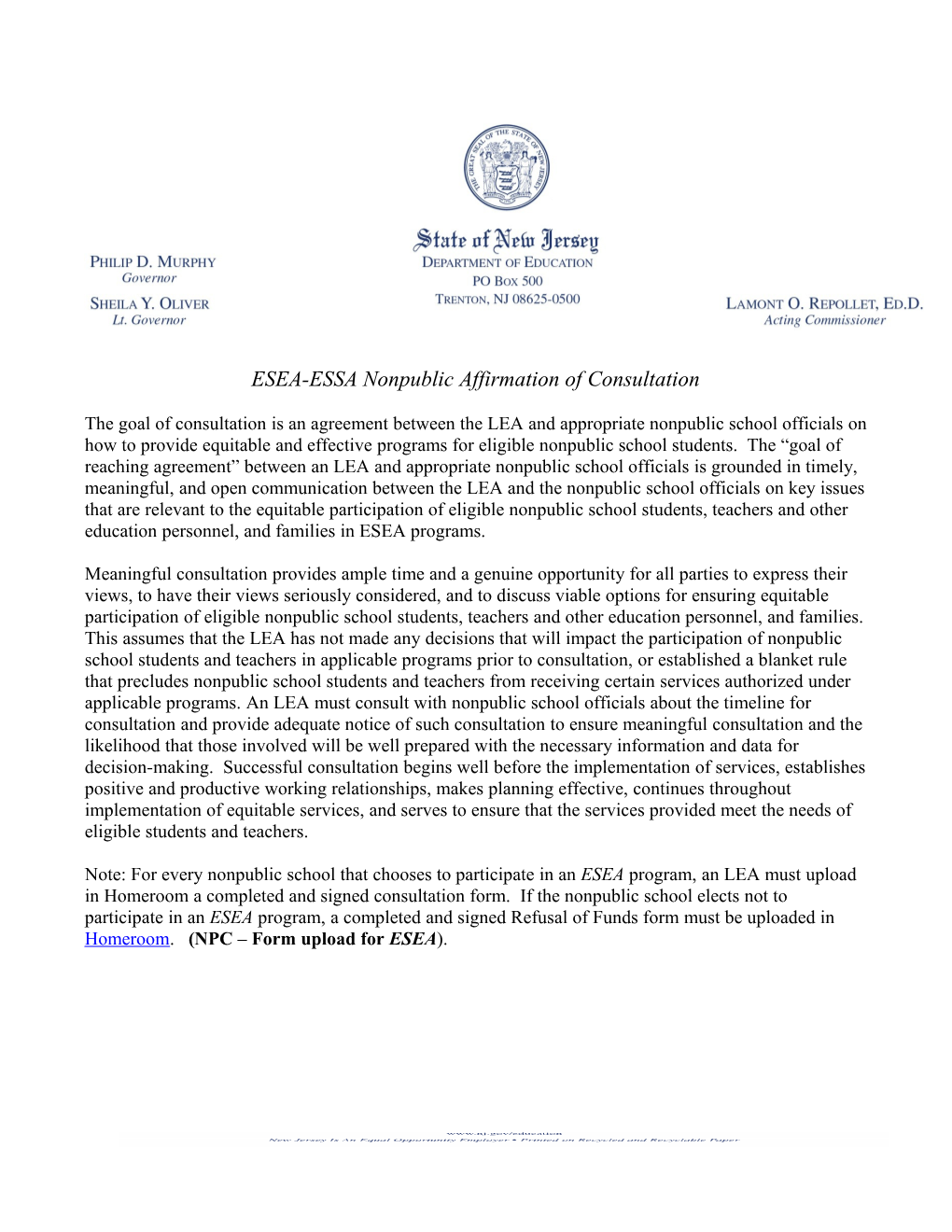 ESEA-ESSA Nonpublic Affirmation of Consultation