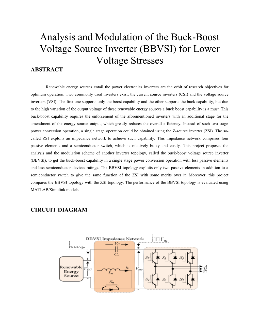 Analysis and Modulation of the Buck-Boost Voltage Source Inverter (BBVSI) for Lower Voltage