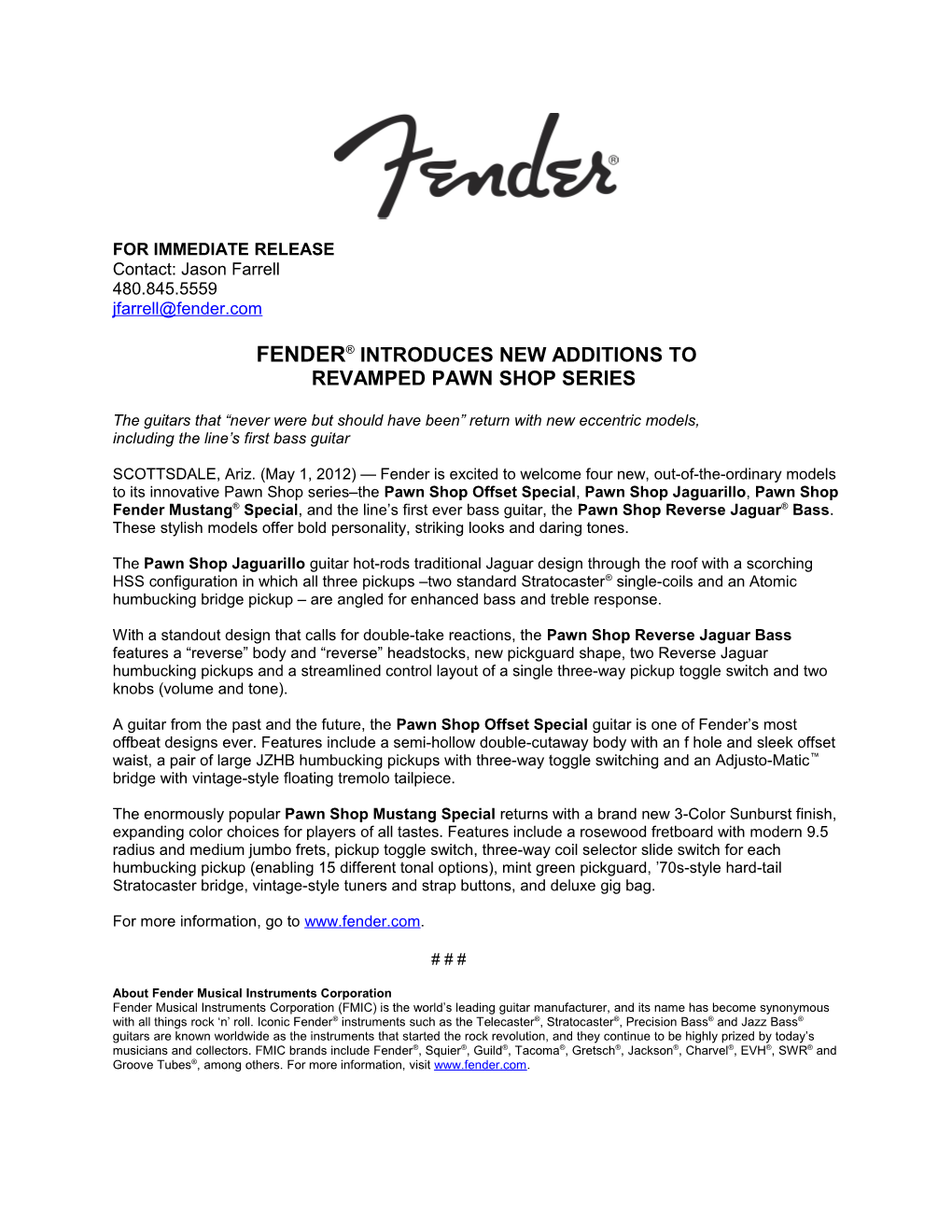 Fender Introduces New Additions To