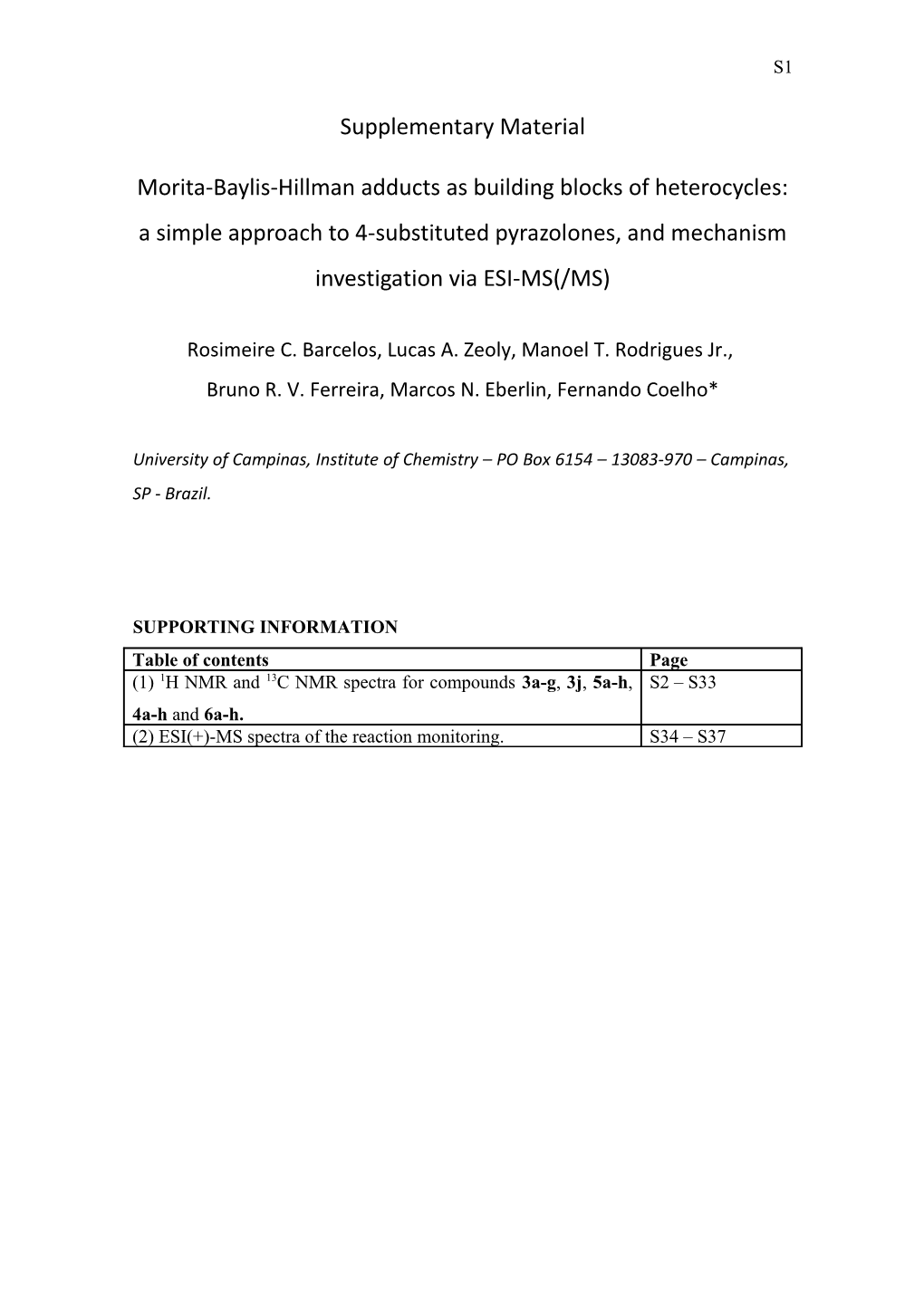 Ssynthesis of Substituted Pyrazolones from Morita-Baylis-Hillman Adducts