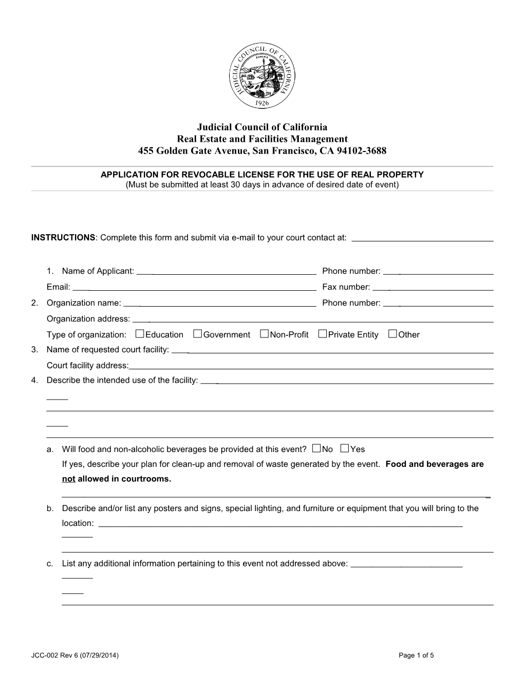 Application for Event License