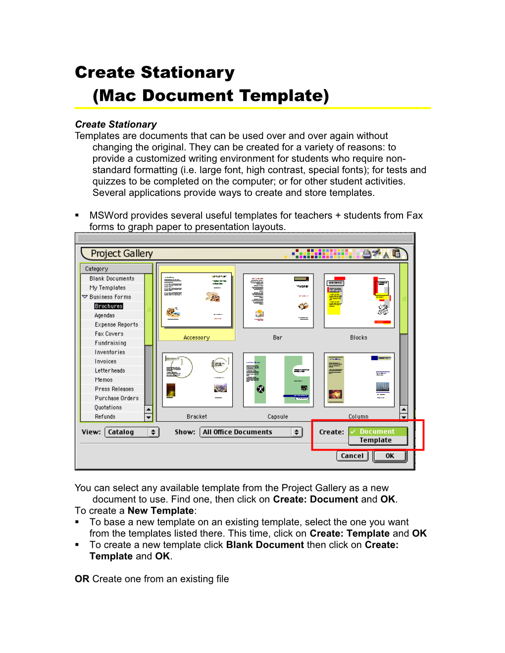 Create a Document Template (Stationary)