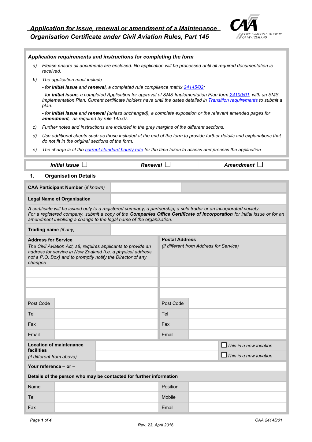 Organisation Certificate Under Civil Aviation Rules, Part 145