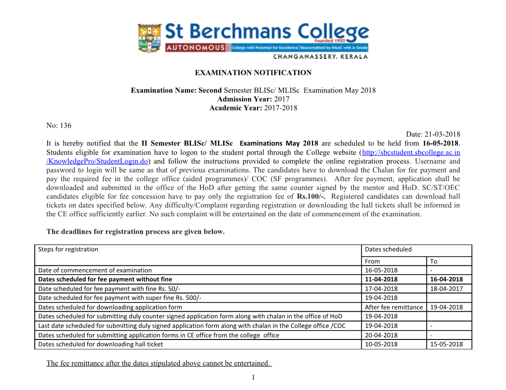 Examination Notification