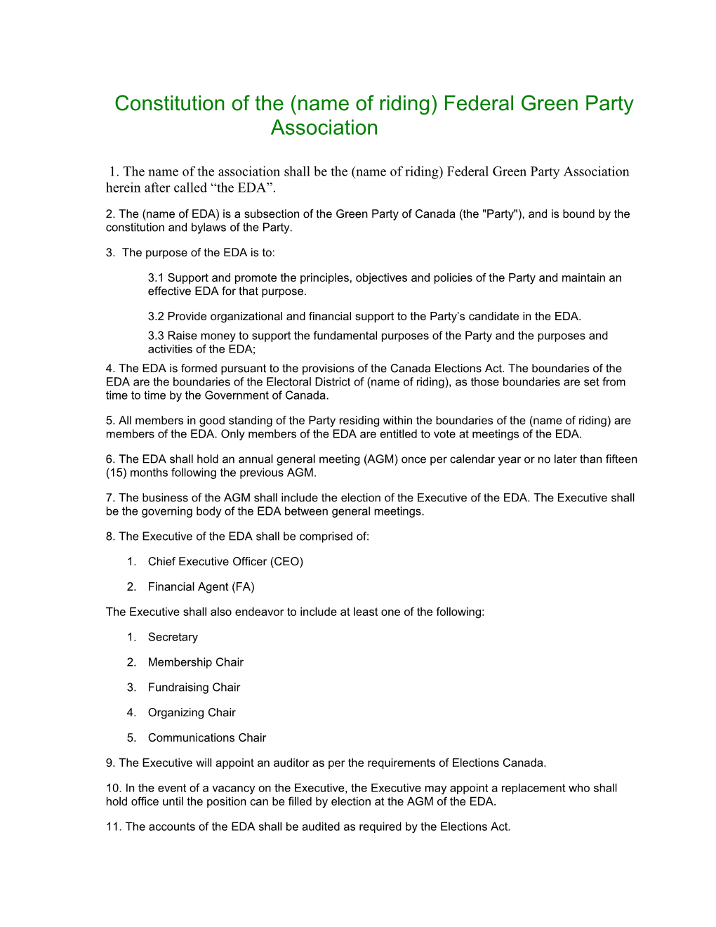Template Green Party of Canada EDA Constitution