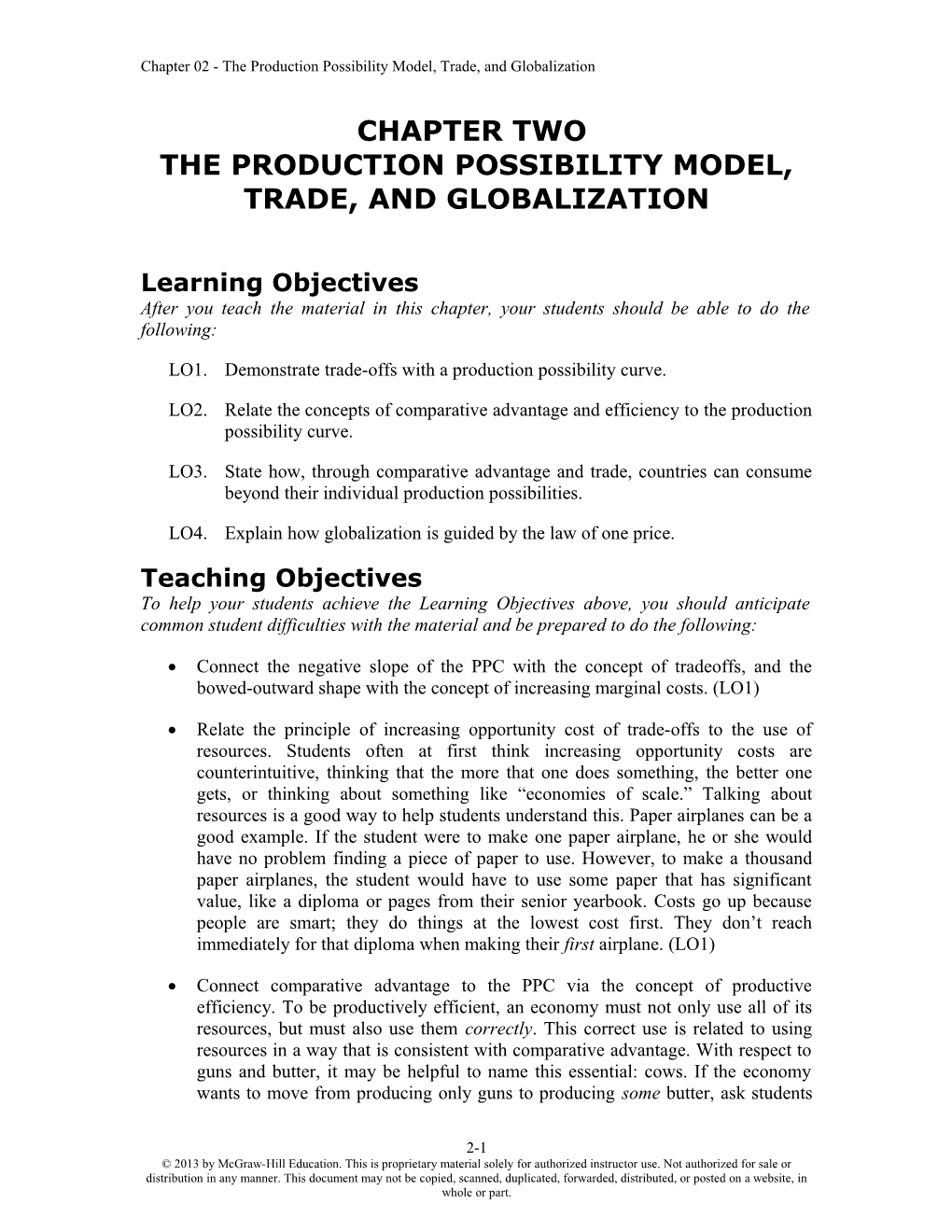 The Production Possibility Model, Trade, and Globalization