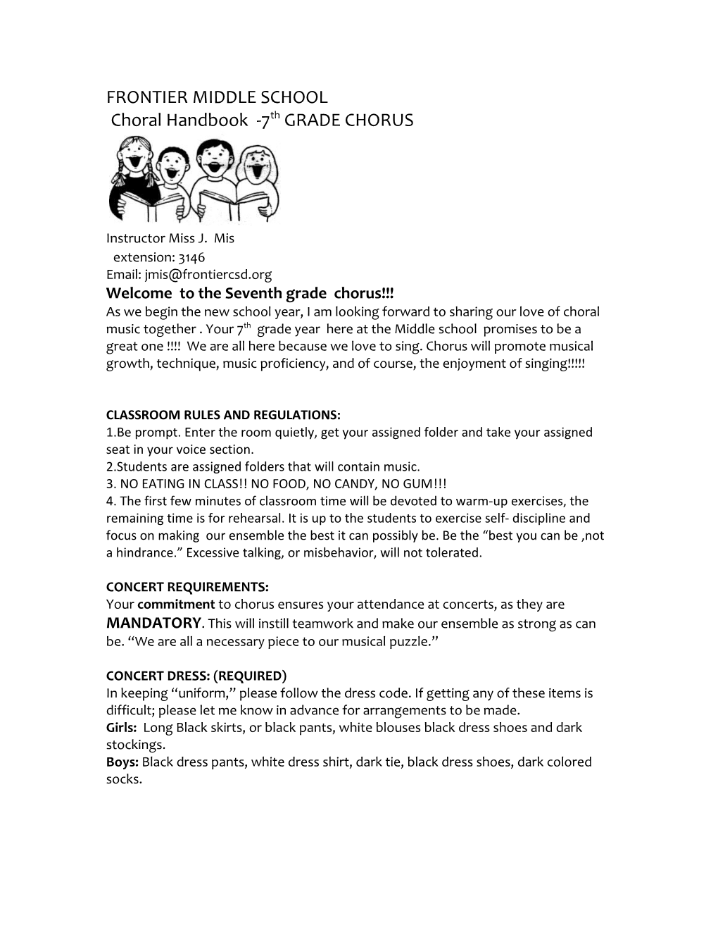 Choral Handbook -7Th GRADE CHORUS