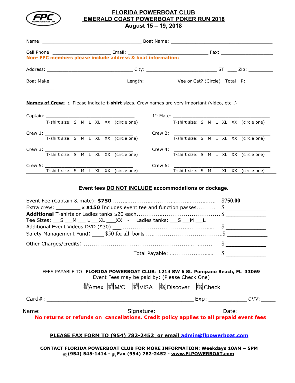 Florida Powerboat Club- Key West Poker Run 2003 Booking Form