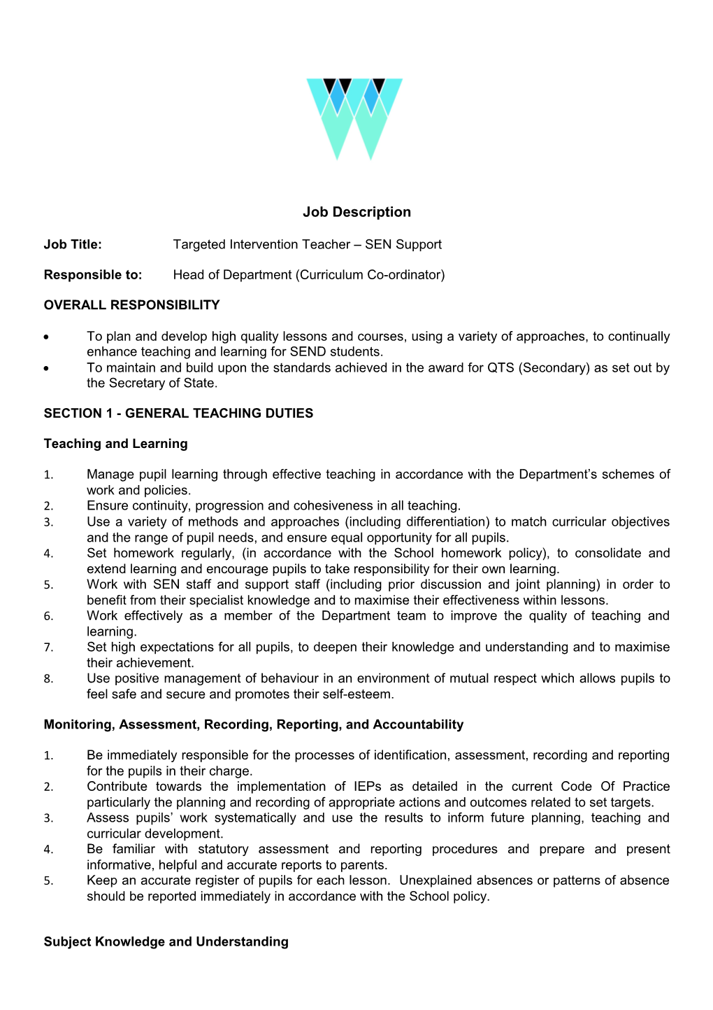 Job Title: Targeted Intervention Teacher SEN Support