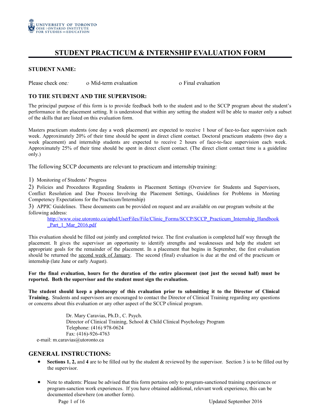 Student Practicum & Internship Evaluation Form