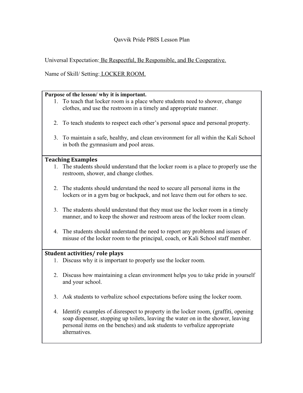 Qavvik Pride PBIS Lesson Plan