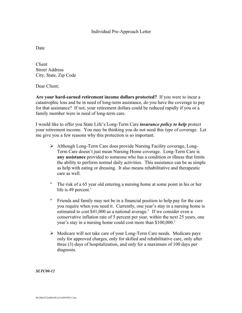 Individual Pre-Approach Letter