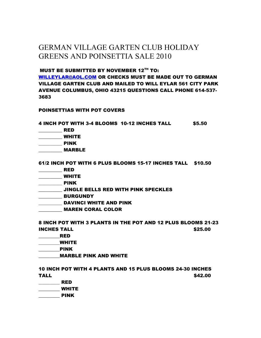 German Village Garten Clubs Holiday Greens and Poinsettia Sale 2009