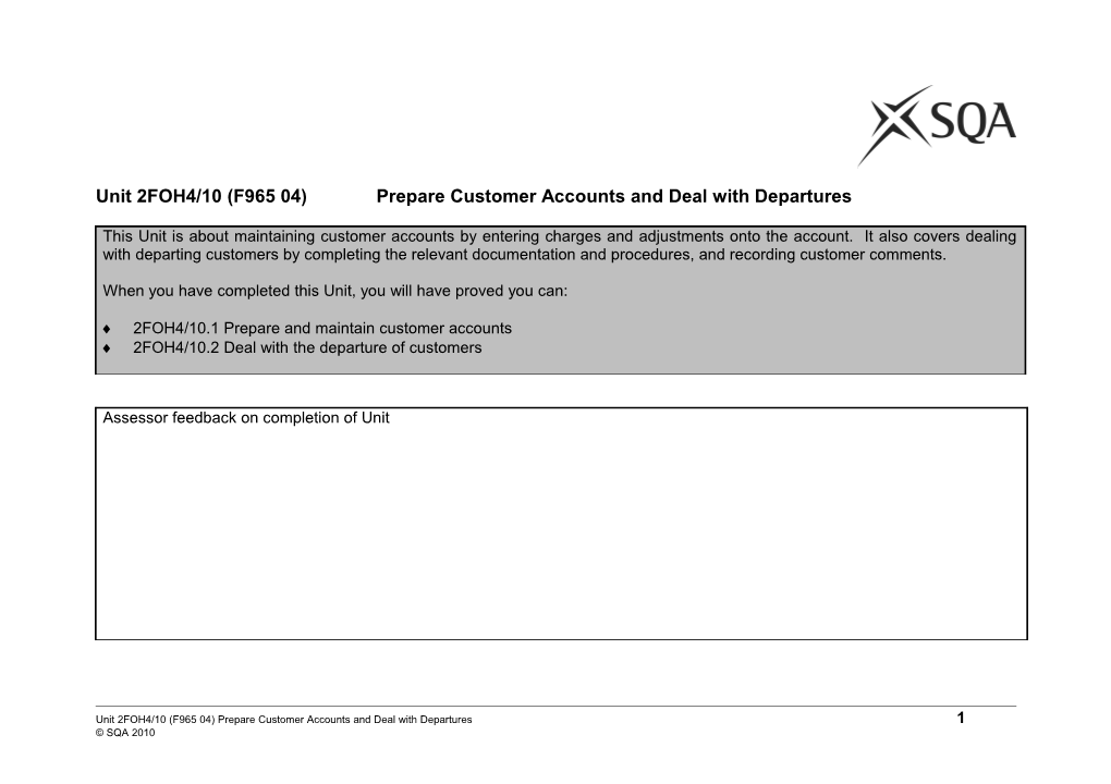 Unit2foh4/10(F965 04)Prepare Customer Accounts and Deal with Departures