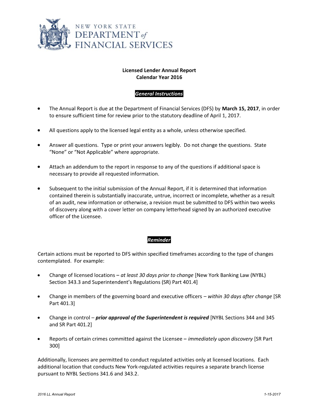 Licensed Lender Annual Report