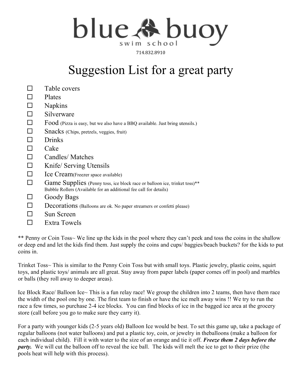 Suggestions for a Great Party