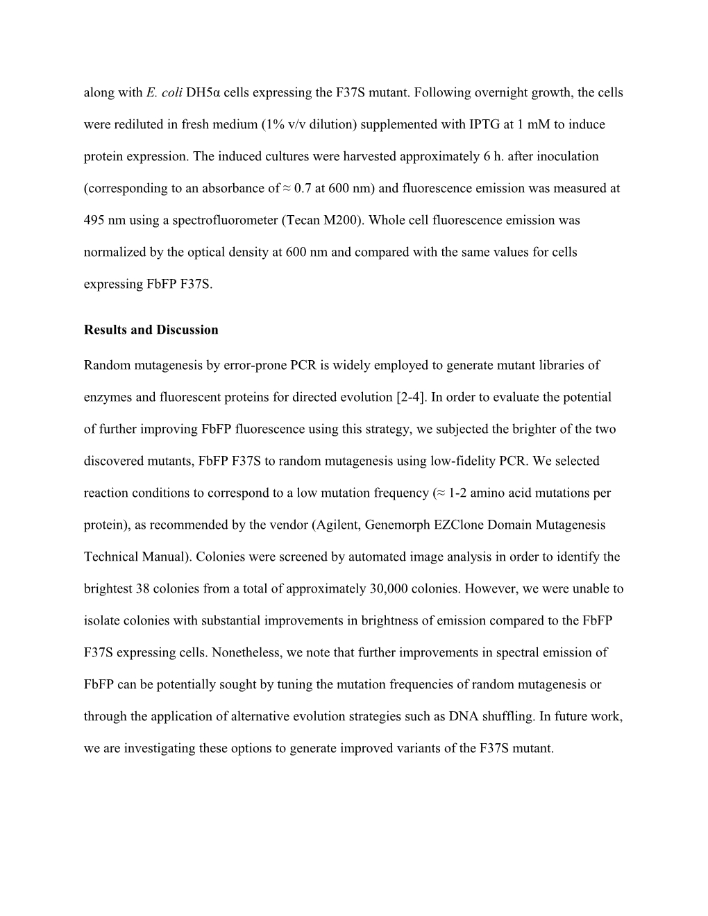 Error-Prone PCR Mutagenesis of Fbfp F37S Bright Mutant