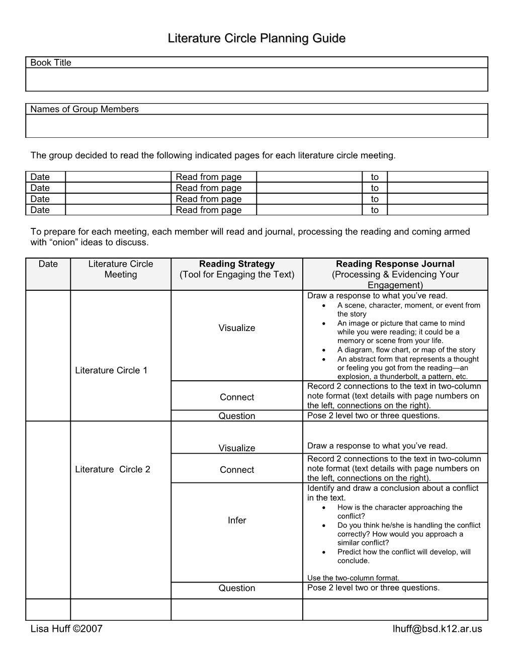 Literature Circle Planning Guide