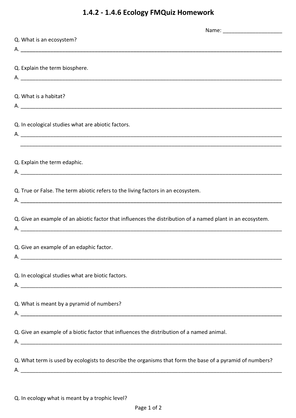 1.4.2 - 1.4.6 Ecology Fmquiz Homework