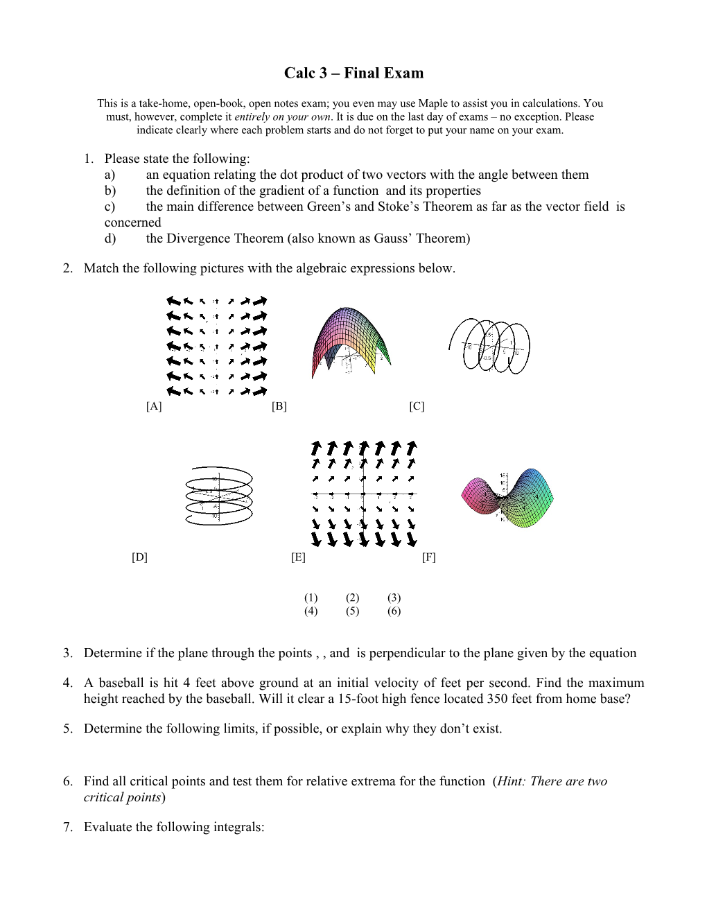 Calc 3 Final Exam