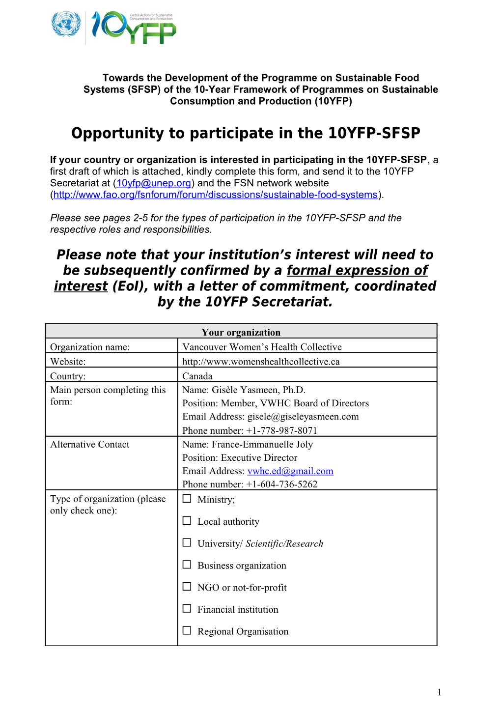 Opportunity to Participate in the 10YFP-SFSP