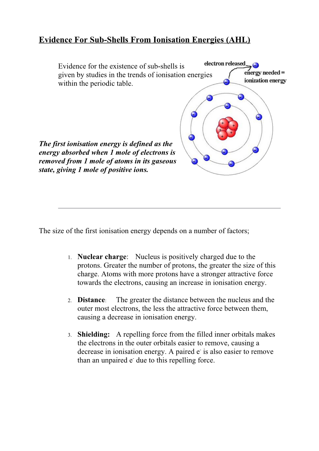 Evidencefor Sub-Shells from Ionisation Energies (AHL)