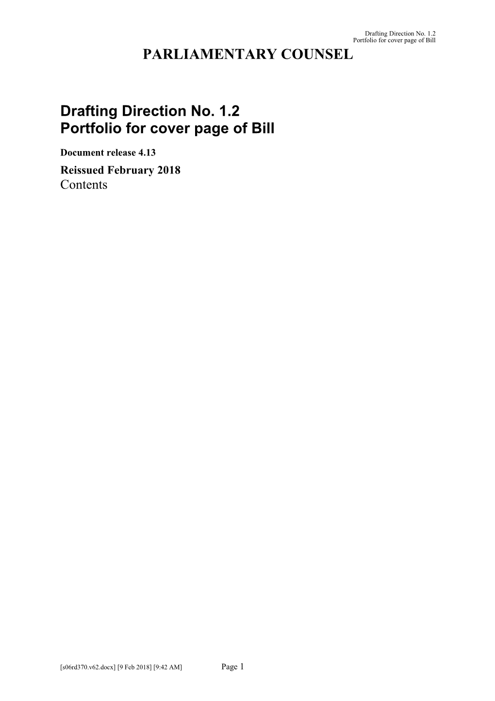 Drafting Direction No. 1.2 Portfolio for Cover Page of Bill