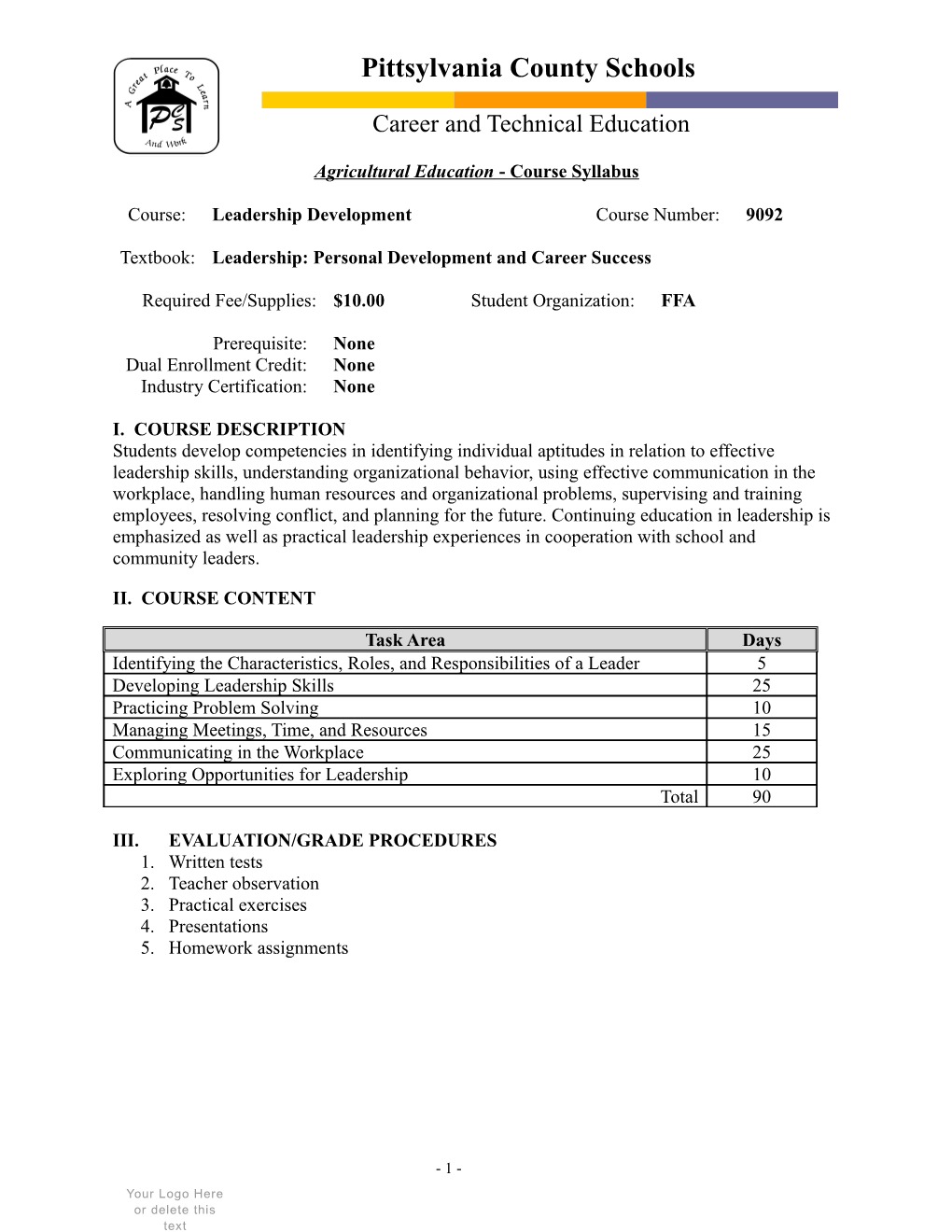 Agricultural Education Course Syllabus s1
