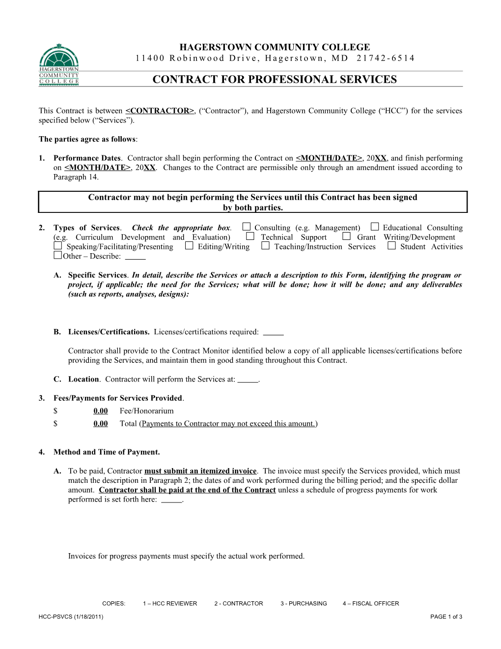 Contract for Professional Services