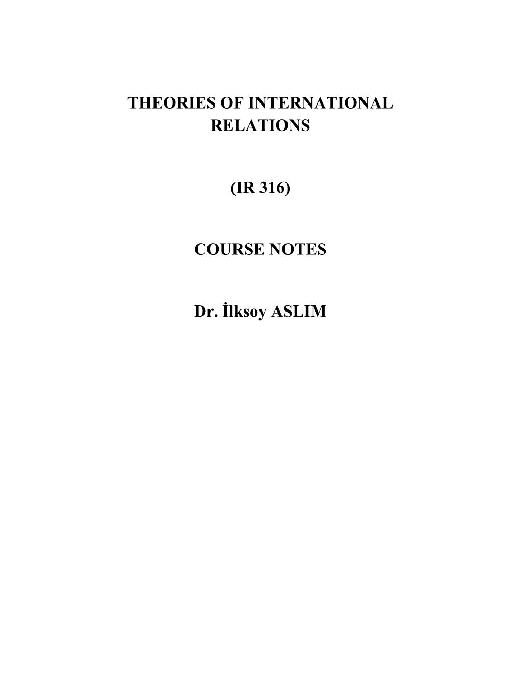 Theories of International Relations