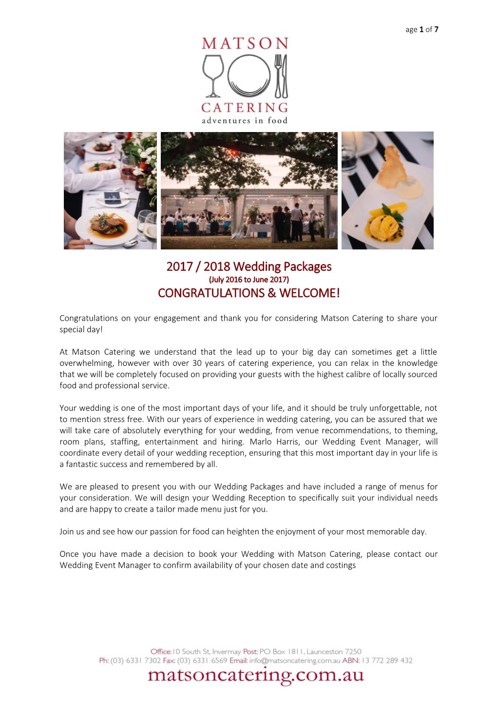 2017 / 2018 Wedding Packages