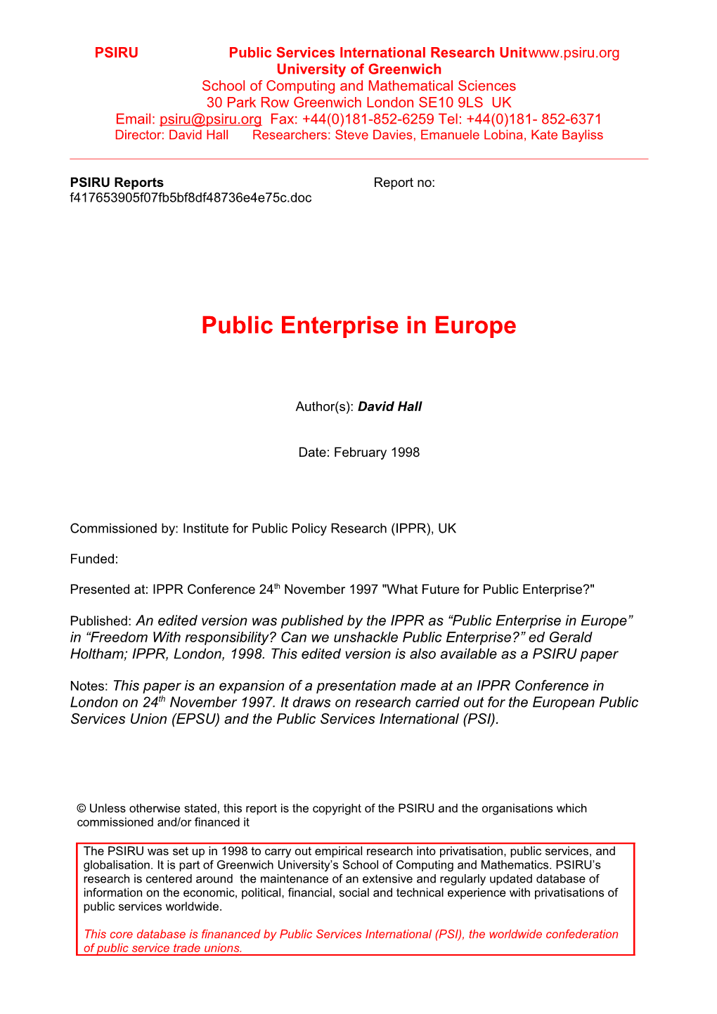 Public Enterprise in Europe