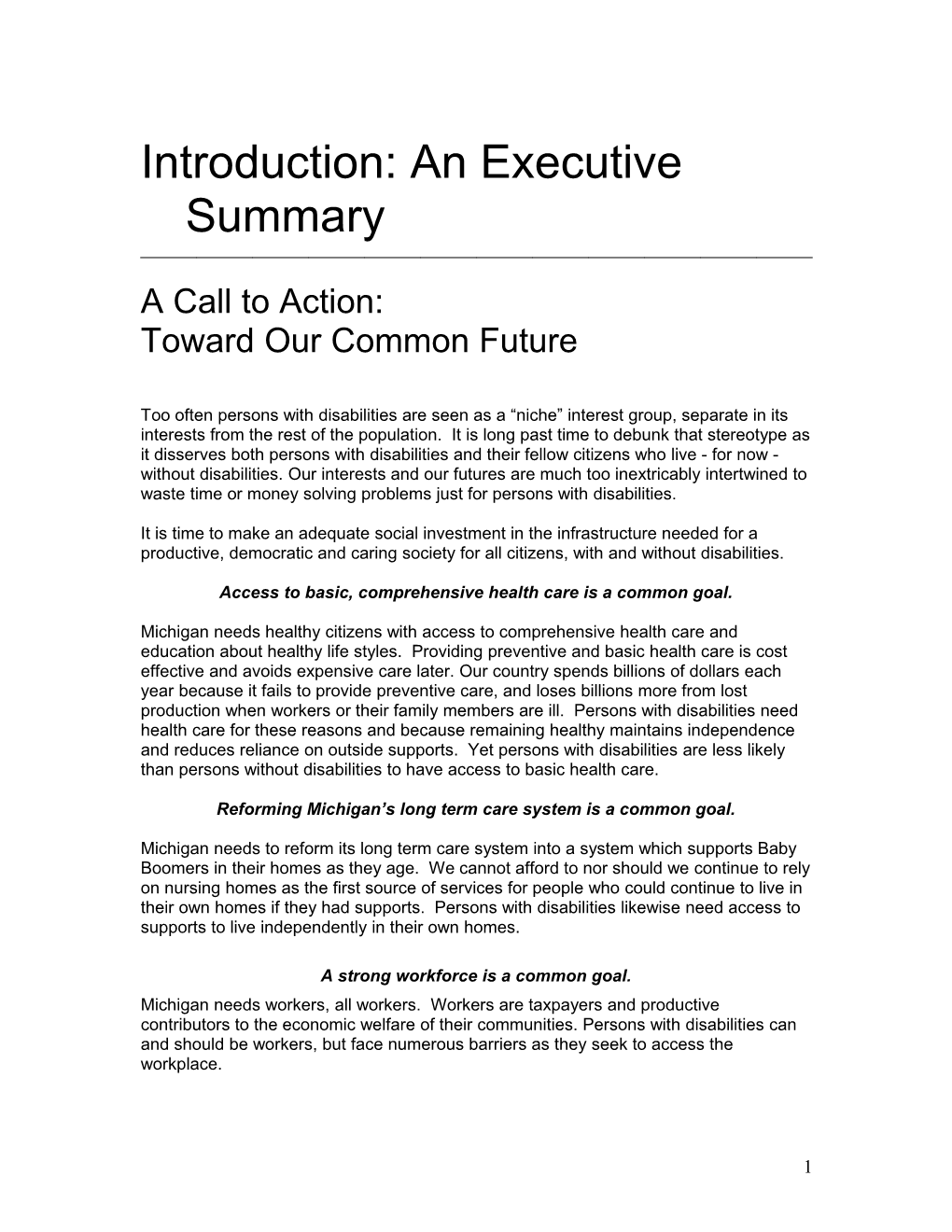 Introduction: an Executive Summary