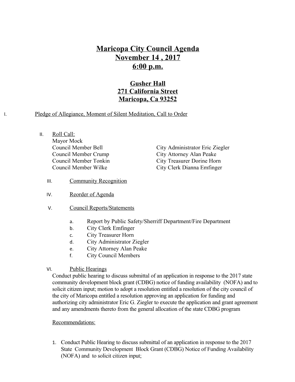 Maricopa City Council Agenda