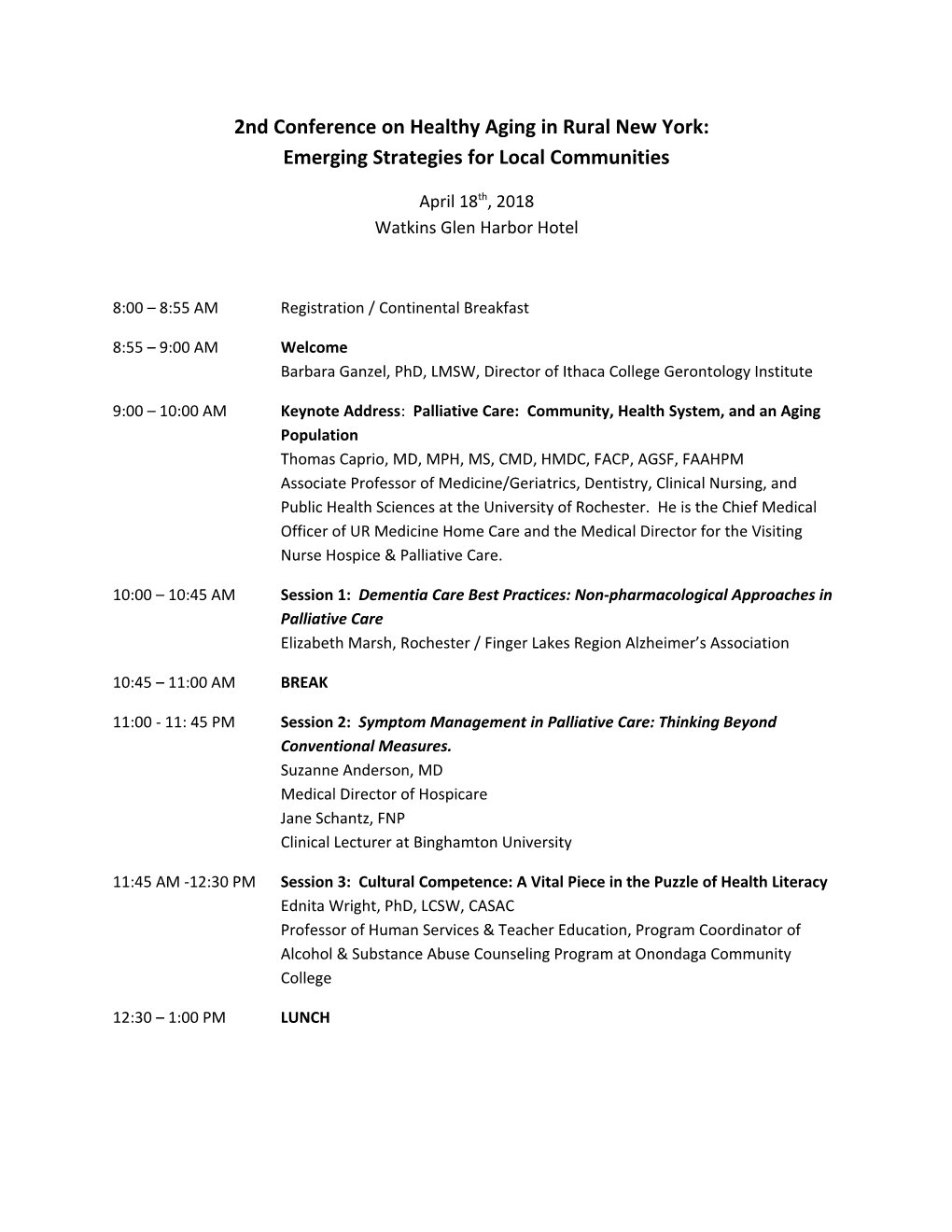 2Nd Conference on Healthy Aging in Rural New York: Emerging Strategies for Local Communities