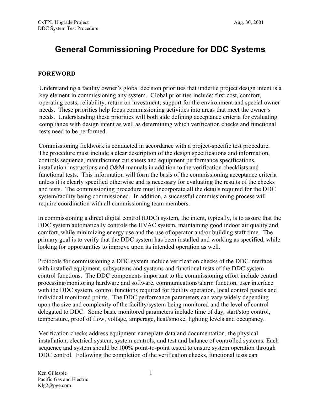 Commissioning Test Protocol For DDC Systems