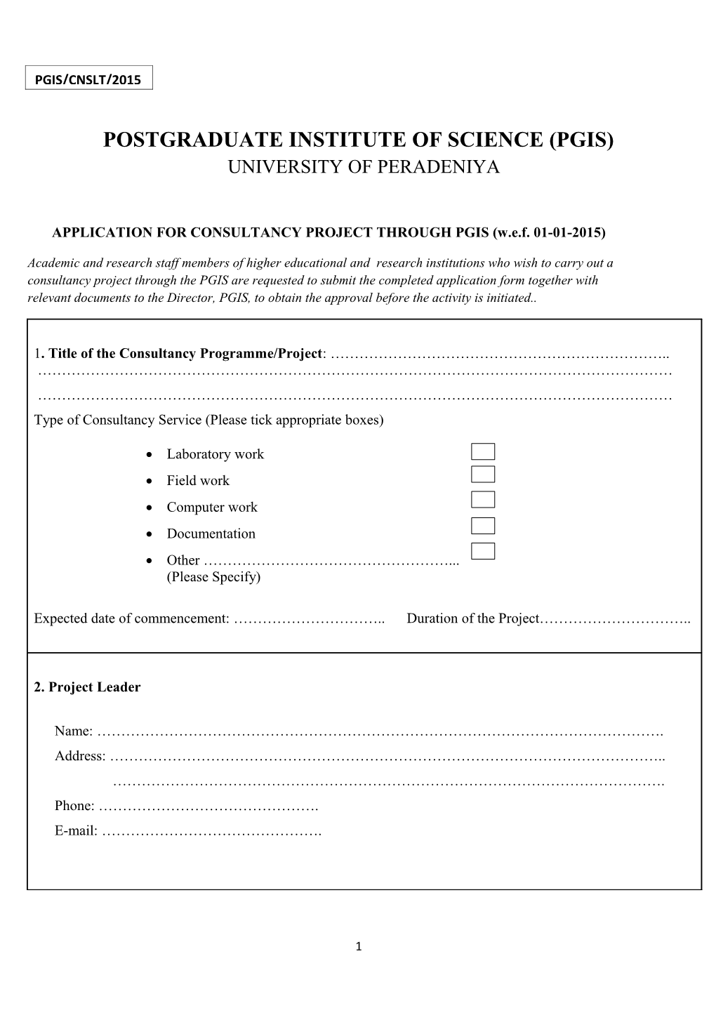 Postgraduate Institute of Science (Pgis)