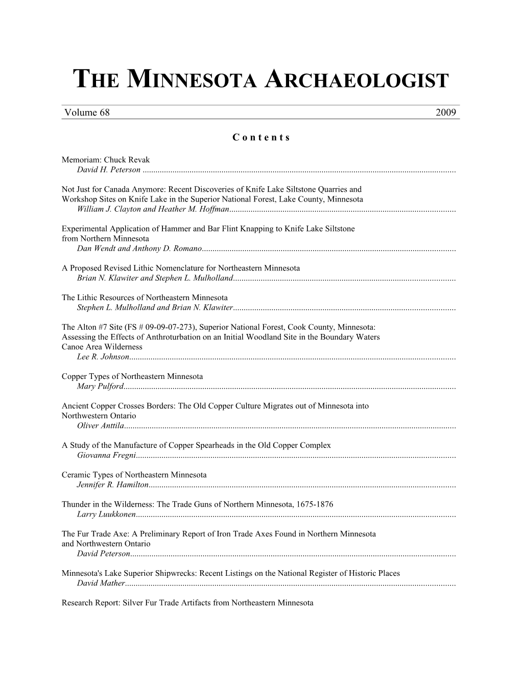 The Minnesota Archaeologist
