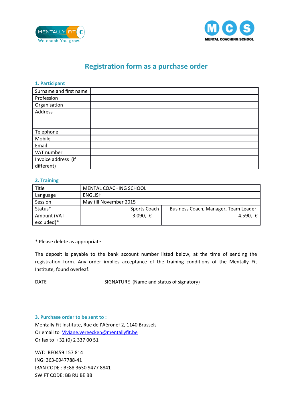 Registration Form As a Purchase Order