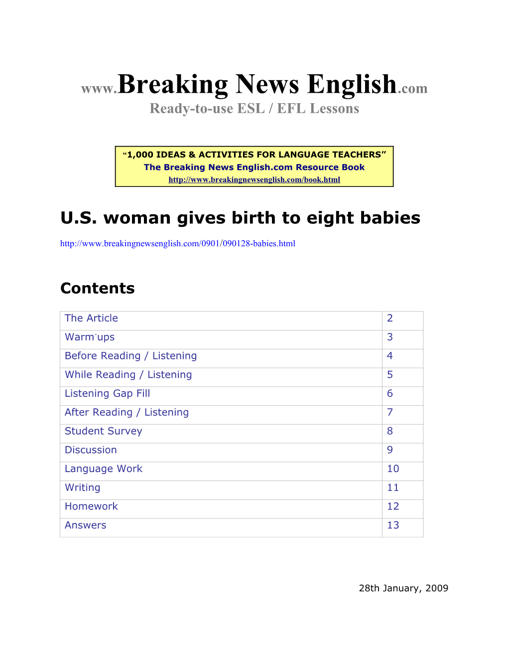 ESL Lesson: U.S. Woman Gives Birth to Eight Babies