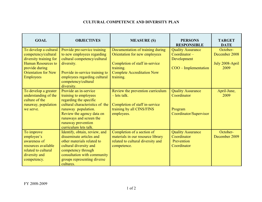 Cultural Competence And Diversity Plan