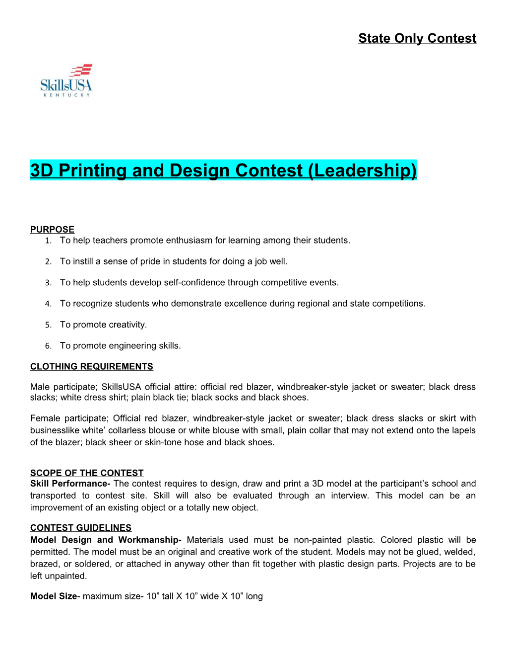 3D Printing and Design Contest (Leadership)