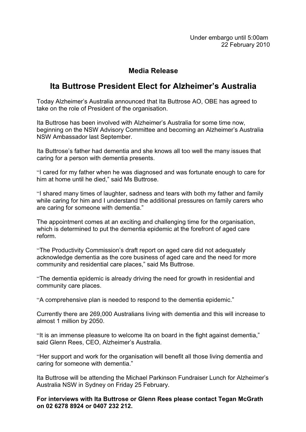 Ita Buttrose President Elect for Alzheimer S Australia