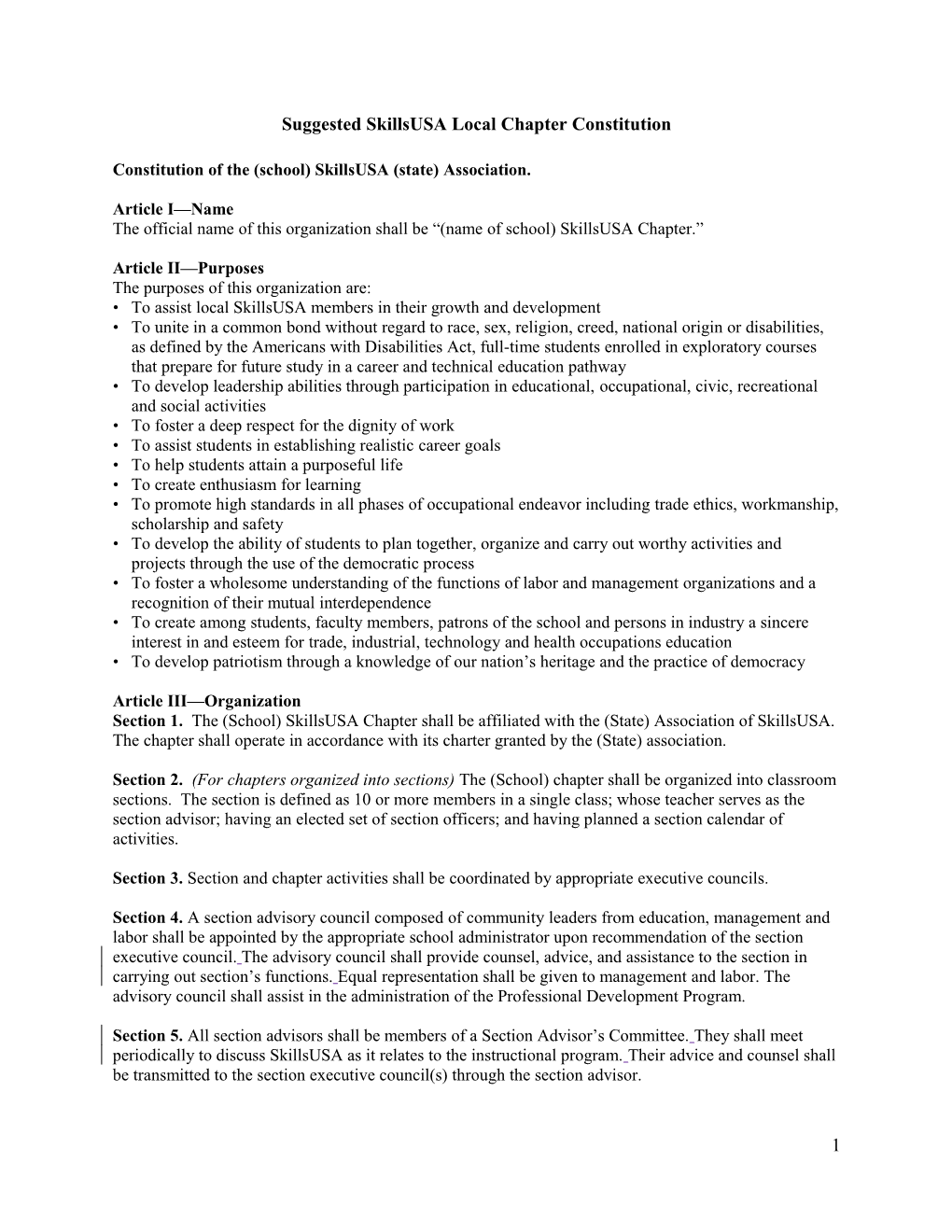 Suggested Skillsusa Local Chapter Constitution